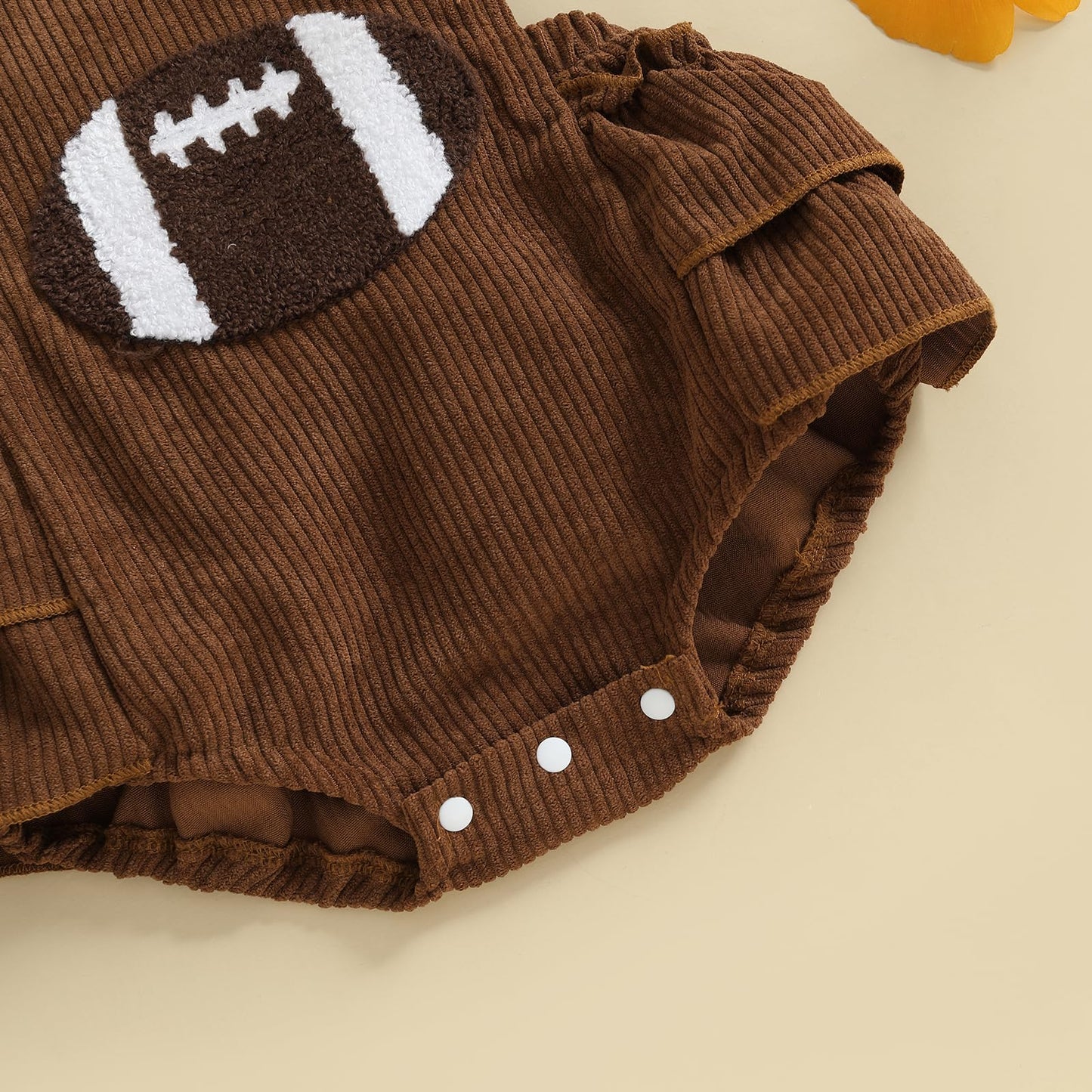 Football Baby Girl Outfit Embroidery Football Romper Ruffle Sleeve Corduroy Bodysuit Overalls Game Day Clothes