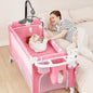 ANGELBLISS 5 in 1 Baby Bassinet, Bedside Crib & Playpen, Pack and Play Bassinet with Diaper Changer and Removable Rocker, Easy Folding Portable Crib with Mobile, Sheet & Mattress (Grey)