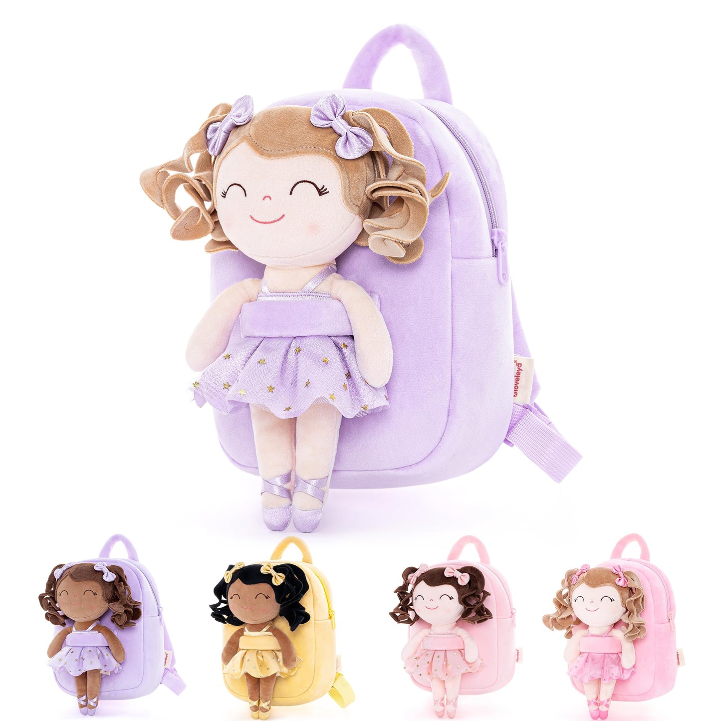 Gloveleya Toddler Backpack Baby Ballerina Girl Gifts Plush Curly Hair Ballet Backpack - Black Blonde 9 inches