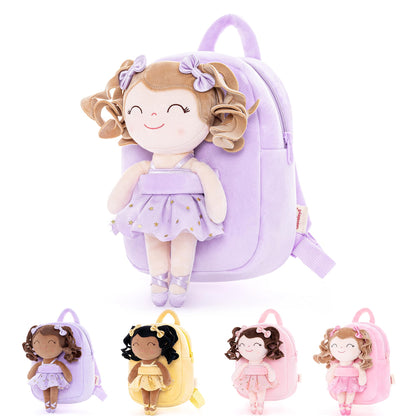 Gloveleya Toddler Backpack Baby Ballerina Girl Gifts Plush Curly Hair Ballet Backpack - Black Blonde 9 inches
