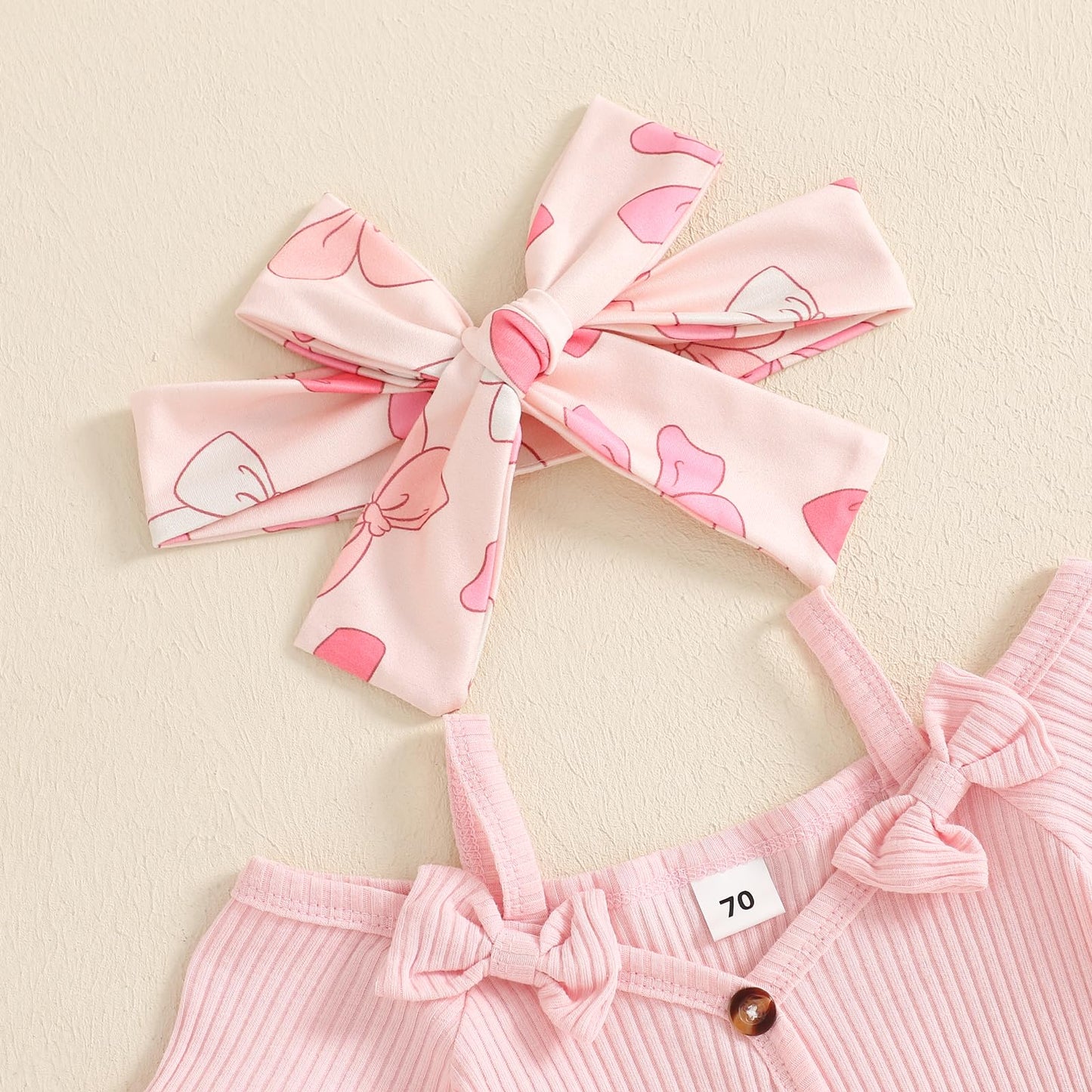 Fernvia Infant Baby Girl Clothes Suspenders Short Sleeve Ribbed Romper Flared Pants Set Headband 3pcs Summer Outfit
