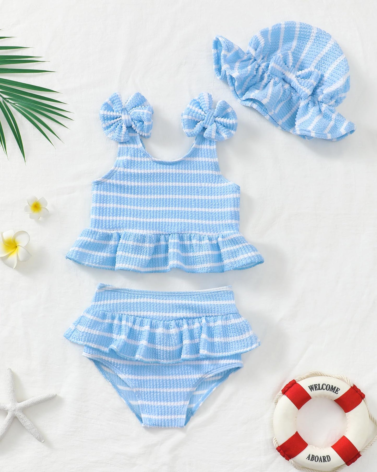 Mioglrie Baby Infant Swimsuit Girl Toddler Bathing Suit Girl Summer Beach Bikini Tankini Swimwear Hat 3-24 Months 2t-5t