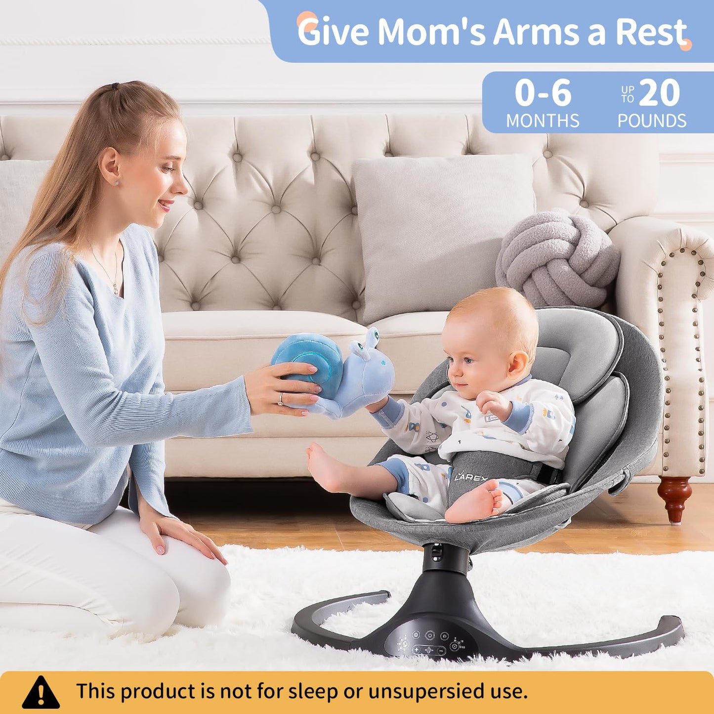 LAREX Baby Swing Infant Swing Electric Toddler Baby Rocker Portable for Newborn Boy Girl, 5 Sway Speeds with Remote Control, 10 Preset Melodies and Bluetooth, 0-6 Months Max 20 Lbs (Pink)