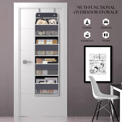 Over Door Organizer with 4 Large Capacity Pockets, Hanging Organizer Storage for Closet Bathroom Nursery Bedroom Dorm, Toys Cosmetics Sundries and Baby Essentials, Gray