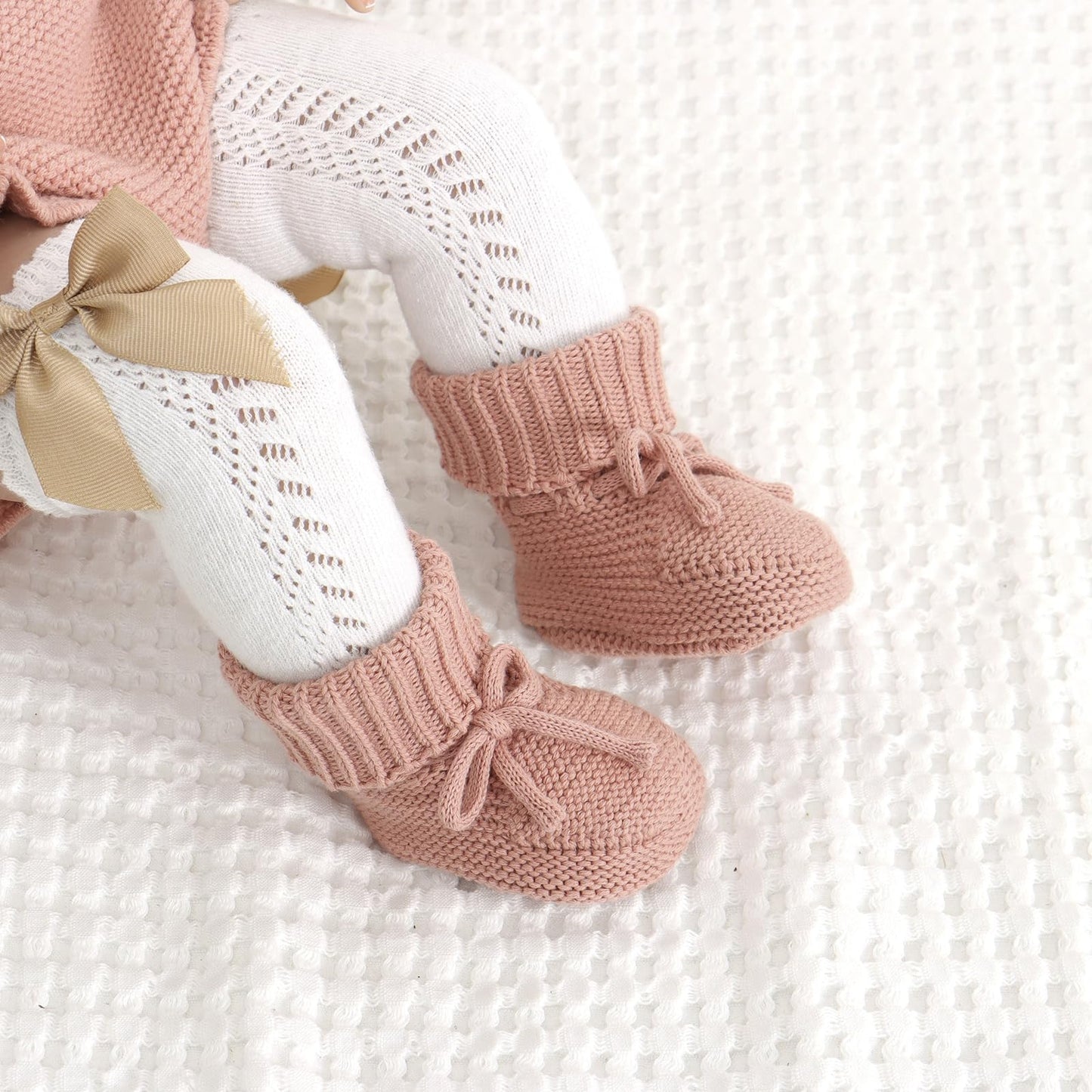 Hadetoto Baby Booties Newborn First Walkers Cozy Shoes Warm Knit Soft Booties for Toddler Infant Boy Girl