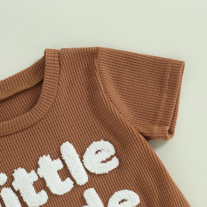 Kupretty Toddler Baby Boy Summer Clothes Embroiderey Waffle Knit Short Sleeve T-Shirt Tees + Casual Shorts Cute Clothing Set