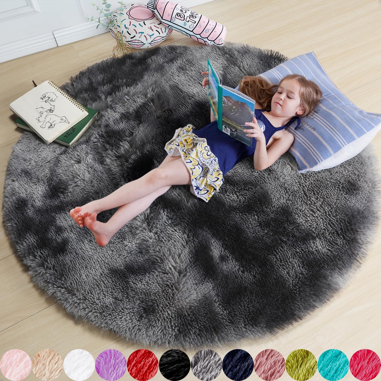 Pink Round Area Rugs 6Ft for Bedroom Living Room, Big Fluffy Shag Circle Rug for Kids Playroom, Cute Preppy Room Decor for Teen Girls, Cozy Fuzzy Furry Plush Carpets for Baby Nursery, Dorm, Classroom