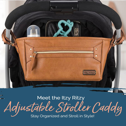 Itzy Ritzy Adjustable Stroller Caddy and Organizer Bag Featuring Front Zippered Pocket, 2 Built-in Interior Pockets & Adjustable Straps to Fit Nearly Any Stroller (Chai)
