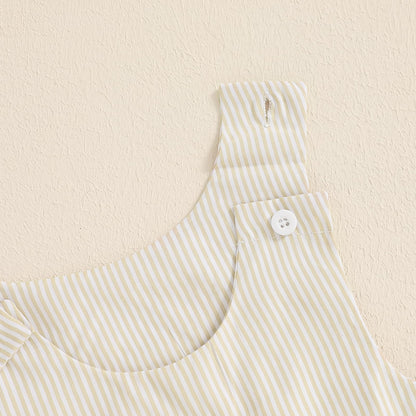 Baby Boy Summer Clothes Sleeveless Embroidery Dinosaur Striped Retro Romper Jumpsuit Smocked Shortall