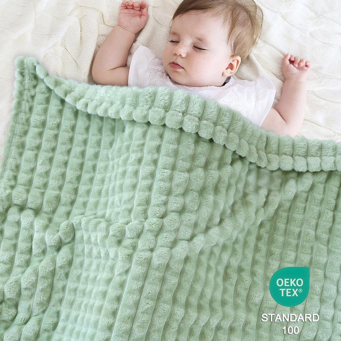 HOMRITAR Baby Blanket for Boys Girls Fleece Super Soft Plush Fuzzy Cozy Toddler Blanket with Square 3D Jacquard Grid Design Luxury Lightweight Bed Blanket for Newborn Infant Cream, 30 x 40 Inch