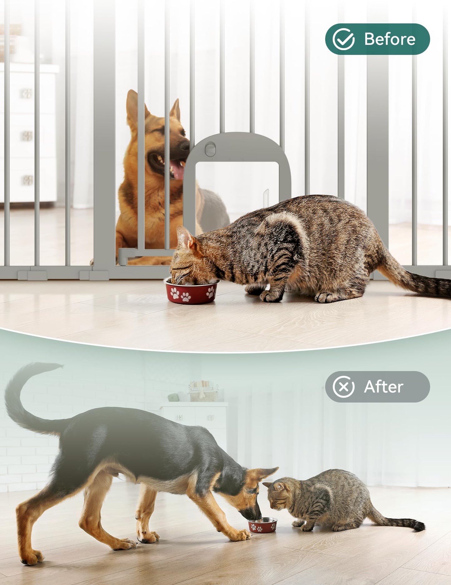 Babelio Upgraded Baby Gate with Cat Door, 29-43" Auto Close Durable Dog Gate for Stairs, Doorways and House, Easy Walk Thru Safety Gate with Pet Door Includes 4 Wall Cups, Black