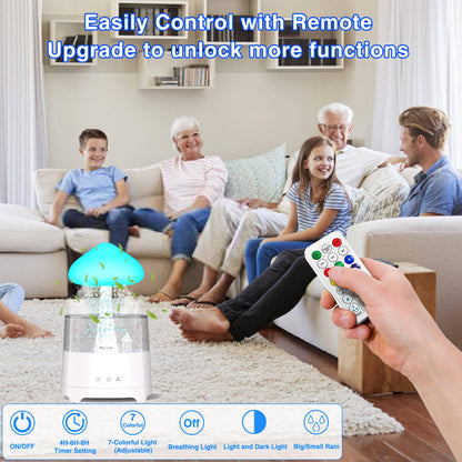 Diffuserlove Rain Diffuser Cloud Humidifier Water Drip Diffuser Humidifier 450ML with Remote Mushroom Lamp Humidifier Rain Sounds Humidifier