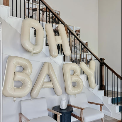 40 Inch Beige OH BABY Balloon for Baby Shower, Large Cream White Oh Baby Balloons Letters with Ribbon, Neutral Ivory Alphabet Oh Baby Balloon Banner Sign for Gender Reveal Backdrop Party Decorations