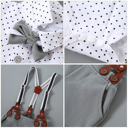 WESIDOM Baby Boy Clothes Suit 0-24 Months Gentleman Outfits, Short Sleeve Dress Romper+Bowtie+Detachable Suspender Shorts Set