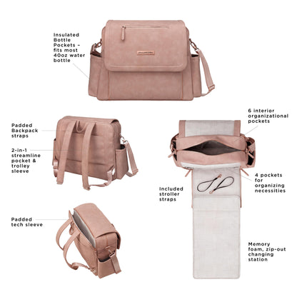 Petunia Pickle Bottom Boxy Backpack Deluxe, Diaper Bag for Parents, Stylish Baby Bag, Spacious Backpack, On-The-Go Moms, Toffee Rose