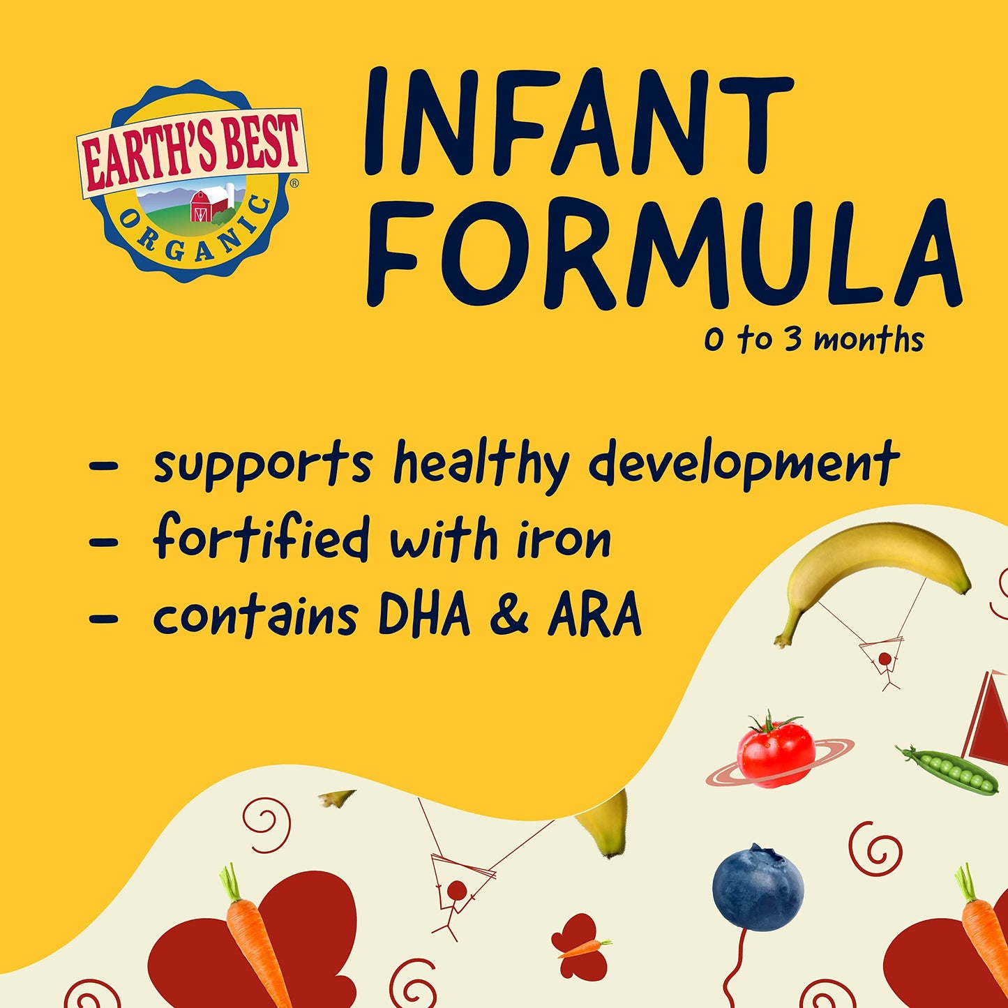 Earth's Best Organic Baby Formula for Babies 0-12 Months, Powdered Dairy Infant Formula with Iron, Omega-3 DHA, and Omega-6 ARA, 32 oz Formula Container