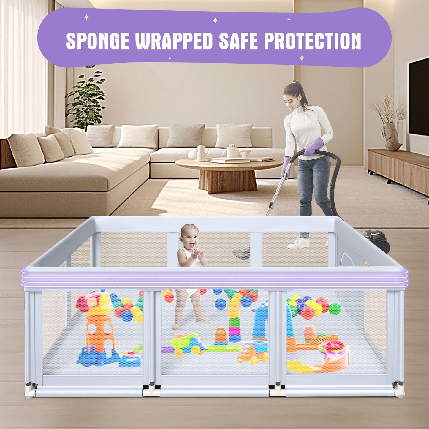 Baby Playpen 50x50 Inch, Play Pens for Babies and Toddlers Baby Fence Baby Play Yards for Indoor & Outdoor with Breathable Mesh Anti-Fall Playpen