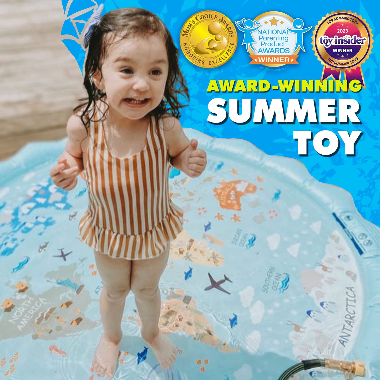 SplashEZ 3-in-1 Splash Pad, Sprinkler for Kids & Baby Pool for Learning – Toddler Sprinkler Pool, 60’’ Outside Water Toys – “from A to Z” Outdoor Play Mat for Babies & Toddlers
