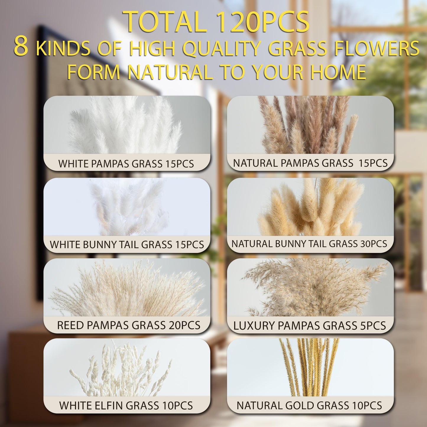 95 PCS Natural Pampas Grass Decor Bouquet | Boho Dried Floral Arrangement Centerpiece Table Decor Wedding Decor Rustic Decor, Natural, white, beige (Fdm-b-01)
