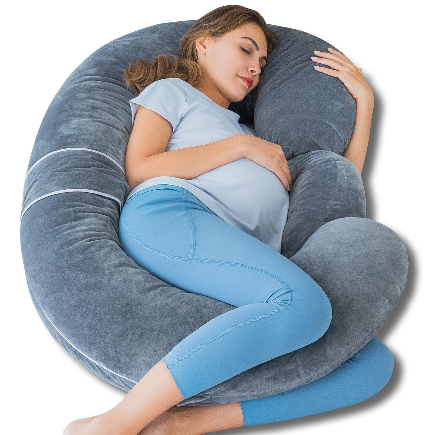 QUEEN ROSE Cooling Pregnancy Pillows,E Shaped Full Body Pillow for Sleeping, with Pregnancy Wedge Pillow for Belly Support, 60 Inch Maternity Pillow for Side Sleeper, Cooling Rayon Cover, Purple