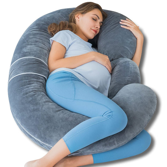 QUEEN ROSE Cooling Pregnancy Pillows,E Shaped Full Body Pillow for Sleeping, with Pregnancy Wedge Pillow for Belly Support, 60 Inch Maternity Pillow for Side Sleeper, Cooling Rayon Cover, Purple