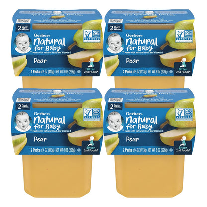 Gerber Natural for Baby 2nd Foods Baby Food Tubs, Pear, Non-GMO Pureed Baby Food, Made with Natural Fruit & Vitamin C, 2-4 OZ Tubs Per Pack (Pack of 4)