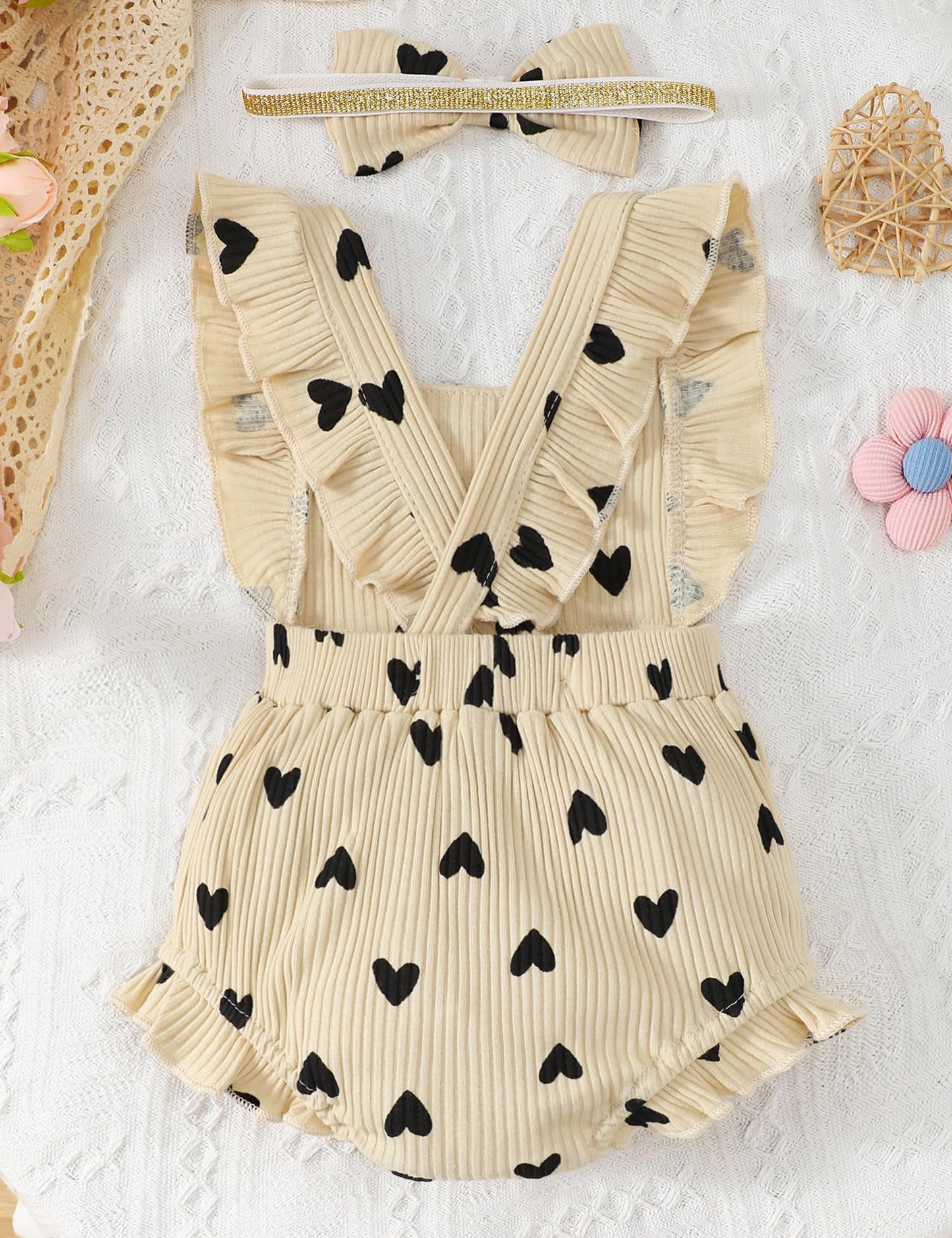 Fullfamous Baby Girl Ruffled Jumpsuit and Headband Set