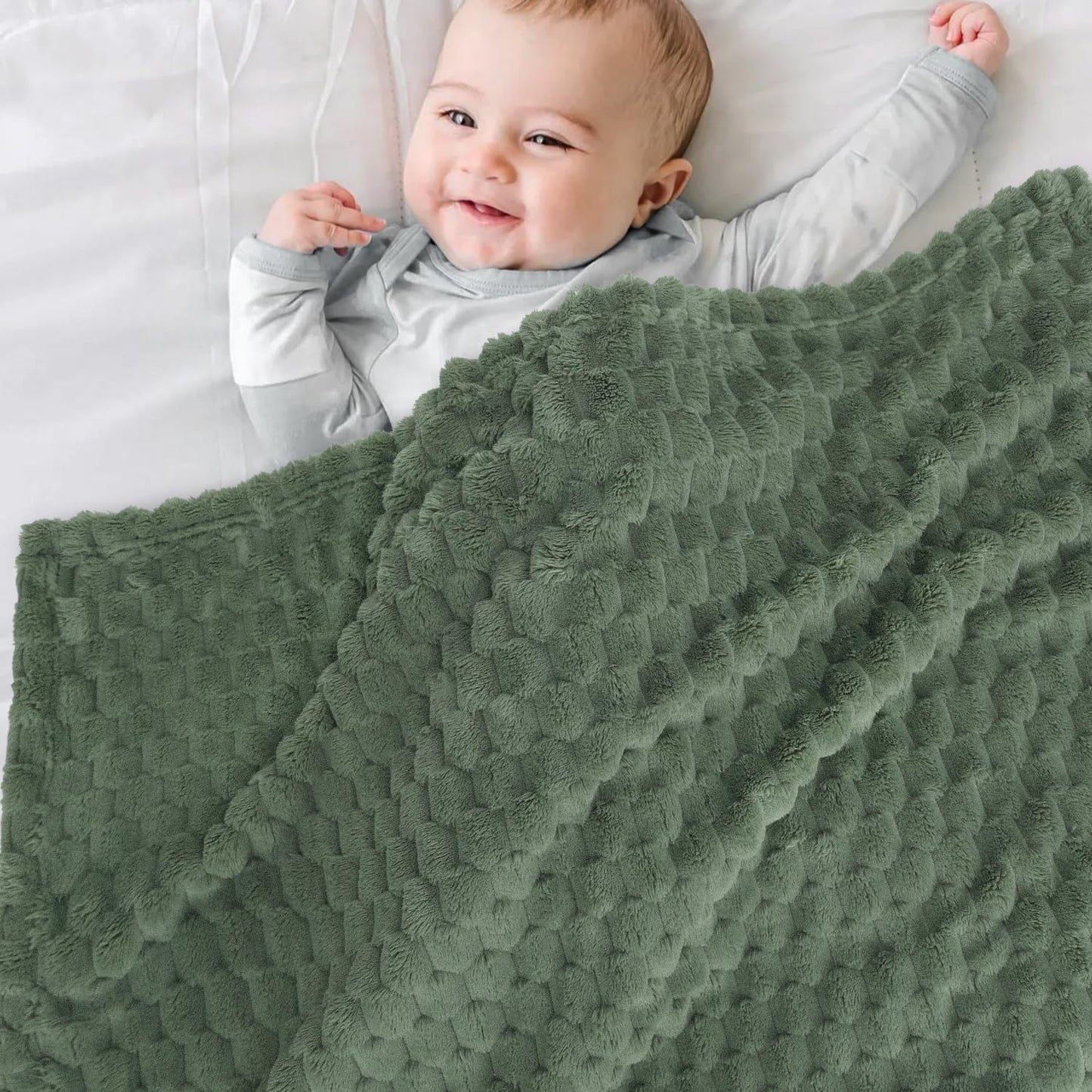 HOMRITAR Baby Blanket for Boys or Girls 3D Jacquard Fluffy Fuzzy Soft Warm Cozy Flannel Fleece Warm Blanket for Nursery, Stroller Toddler Bedding (30 x 40 Inch, Blue)