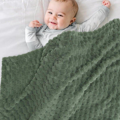 HOMRITAR Baby Blanket for Boys or Girls 3D Jacquard Fluffy Fuzzy Soft Warm Cozy Flannel Fleece Warm Blanket for Nursery, Stroller Toddler Bedding (30 x 40 Inch, Blue)