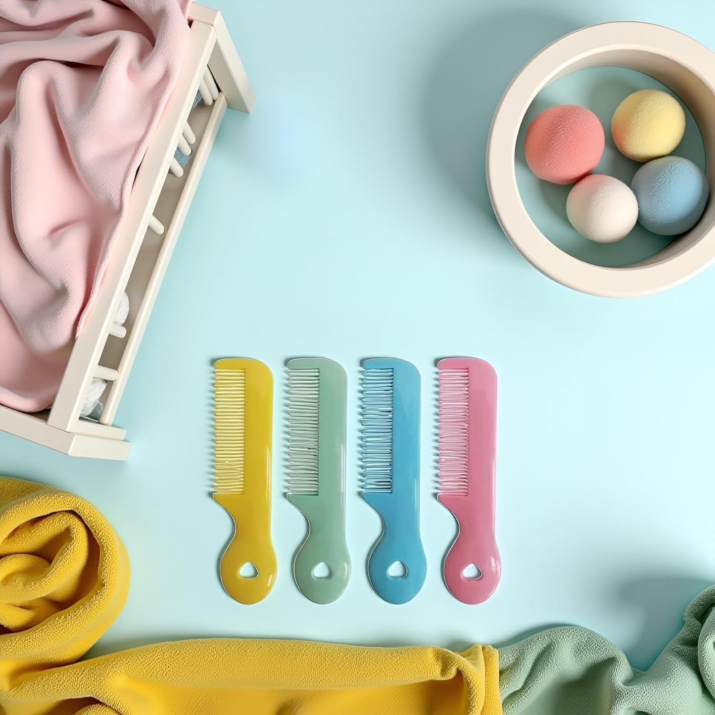 Pack Of 4 Round Tip Bristles Baby Cute Comb Baby Grooming For Sensitive Scalp Skin, for Nursery Newborn Infant Girl Boy Kids Comb Baby