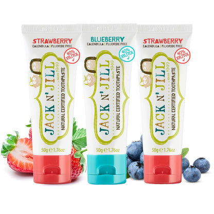 Jack N' Jill Natural Toothpaste for Baby and Infants - Fluoride Free Training Toothpaste, 40% Xylitol, BPA Free - Strawberry, 1.76 oz (Pack of 1)