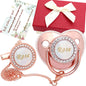 Personalized Pacifier Set with Name, BPA Free, Bling Gold Silver Pink Rose Gold Luxurious Ideal Gift for Newborns (Gold)