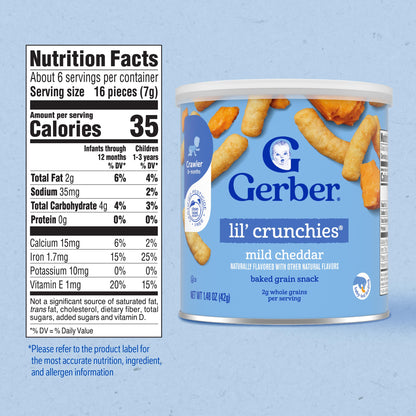 Gerber Snacks for Baby Lil Crunchies, Mild Cheddar, 1.48 Ounce (Pack of 6)