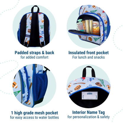 Wildkin 12-inch Kids Backpack – Padded, Adjustable, Ideal for Daycare & Travel - Trains, Planes, and Trucks