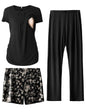 SUNNYBUY Womens Maternity Nursing Pajamas Set, Short Sleeve Breastfeeding Shirts，Pregnancy Shorts & Pants 3 Piece Nursing PJS