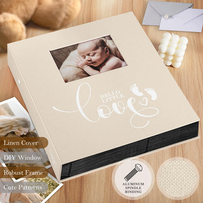Lanpn Baby Photo Album 4x6 600 Pockets, Linen cover Newborn Bebe Memory Book Photobook Holds 600 Horizontal and Vertical Pictures, Picture Album with Front Window Gift for Boy Girl Baby Shower Pink