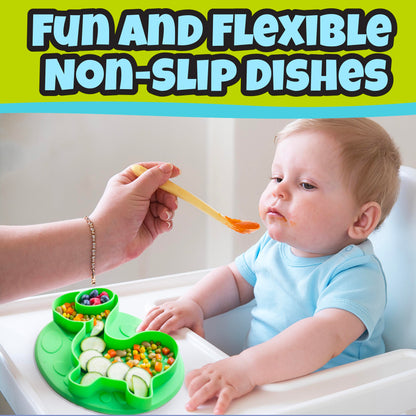 Animal Silicone Compartment Plates- 3 PK Lion, Monkey, Elephant- Large Divided Sections for Easy Grabbing Baby Food Training, Non-Slip Unbreakable Material, Flexible Shapes for Toddlers, Kids-BPA Free