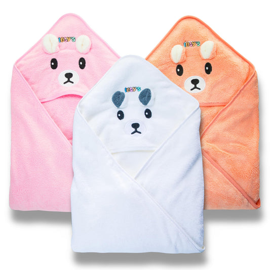 Ioly's Hooded Baby Bath Towels for Newborn Essentials 41" (Large) Set 3 Towel with Hood for Kids Babies Toddler Infant Baby Towels with Hood Cosas para Bebes recien nacidos (White/Pink/Orange)