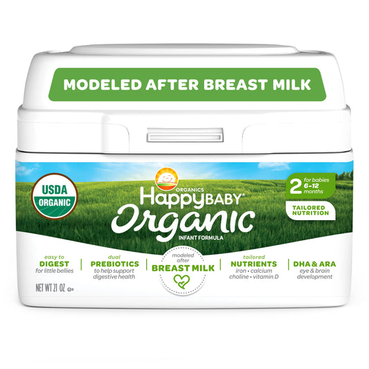 Happy Baby Organics Stage 2 Infant Formula, 6-12 Months, Milk Based Organic Baby Formula Powder with Iron, Probiotics & Prebiotics for Immune & Digestive Support, 22.9 Ounce (Pack of 1)