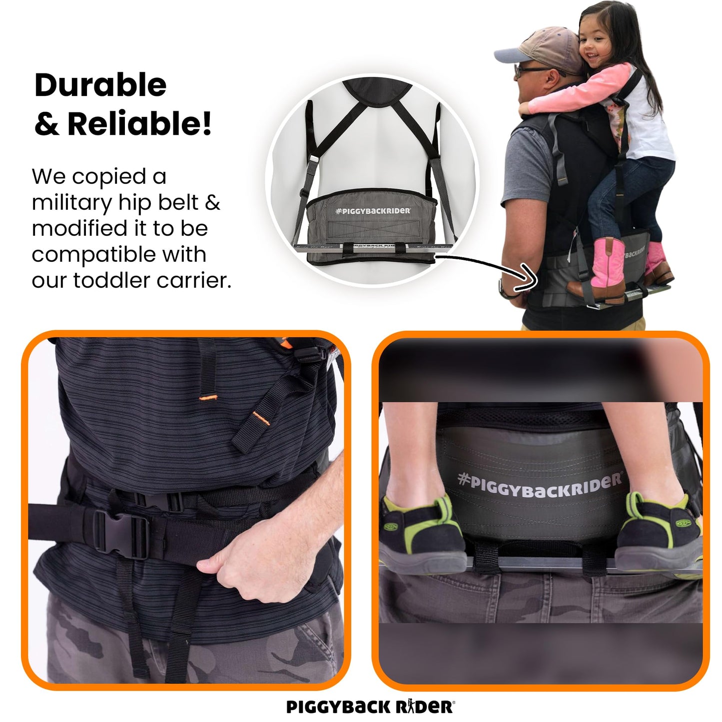 Piggyback SCOUT Toddler Carrier Backpack Deluxe - 6 Piece Set: Hip Belt, Carry Bag, Side Pocket, Mud Flap, Water Bottle & Selfie Stick Holders - For Ages 2-4 (Under 50 lbs) - Hiking & Travel