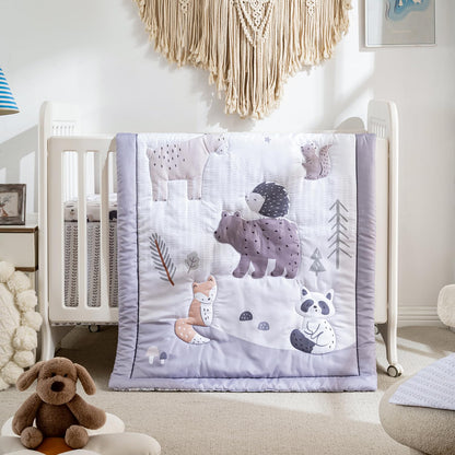 Crib Bedding Set 4 Pieces – Includes Comforter, 2 Fitted Sheets for Easy Changing, Crib Skirt – Soft, Breathable, Machine Washable – Fits Standard Crib Mattress – Baby Nursery Set for Boys & Girls