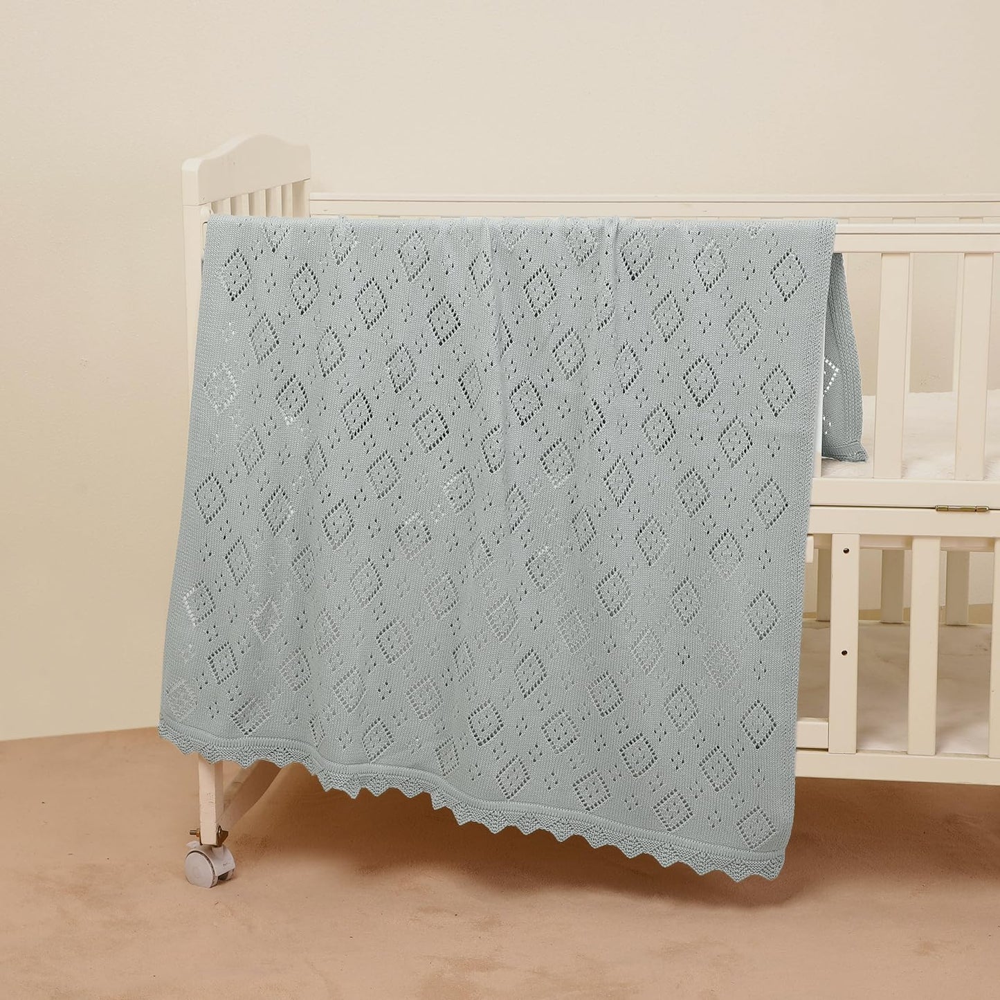 mimixiong Baby Swaddle Blanket 100% Cotton Gender Neutral Pointelle Receiving Blanket for Boys Girls Cuddle Stroller Crib Blanket (Oatmeal)