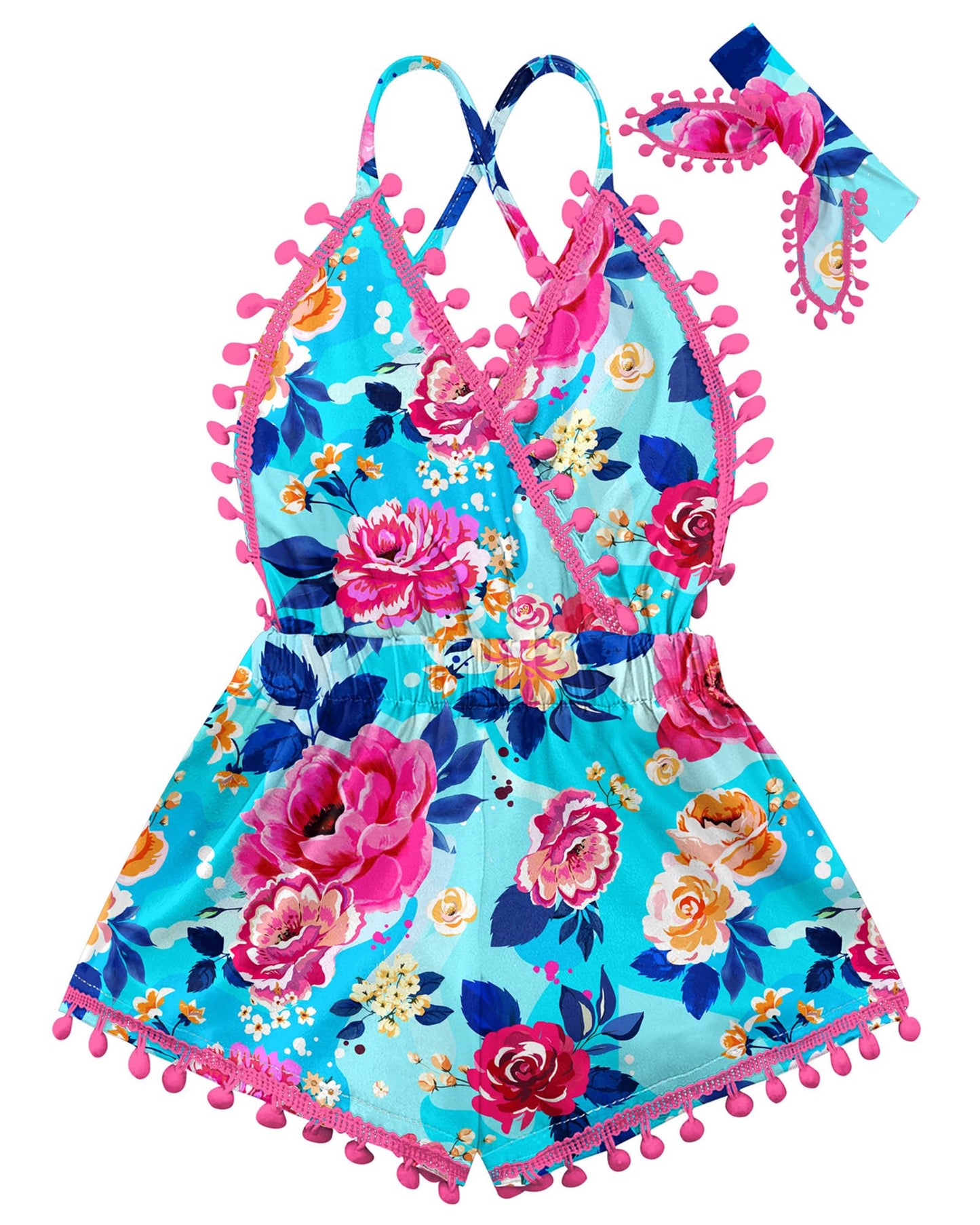 6M-3T Baby Girl Backless Bodysuit Outfit Set Romper Jumpsuit with Headband