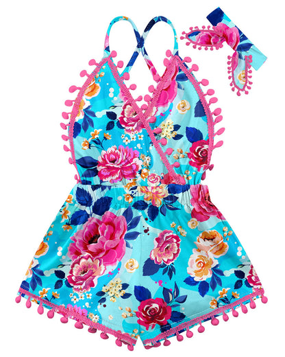6M-3T Baby Girl Backless Bodysuit Outfit Set Romper Jumpsuit with Headband
