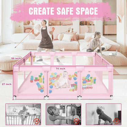 Baby Playpen 50x50 Inch, Play Pens for Babies and Toddlers Baby Fence Baby Play Yards for Indoor & Outdoor with Breathable Mesh Anti-Fall Playpen