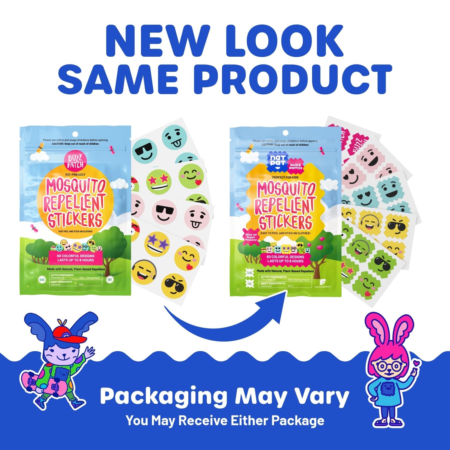 NATPAT Buzz Patch Mosquito Patch Stickers for Kids - Plant Based Ingredients, Non-Toxic - The Original All Natural Citronella Essential Oil Insect Patch, DEET Free, for Toddlers, Kids (60 Pack)