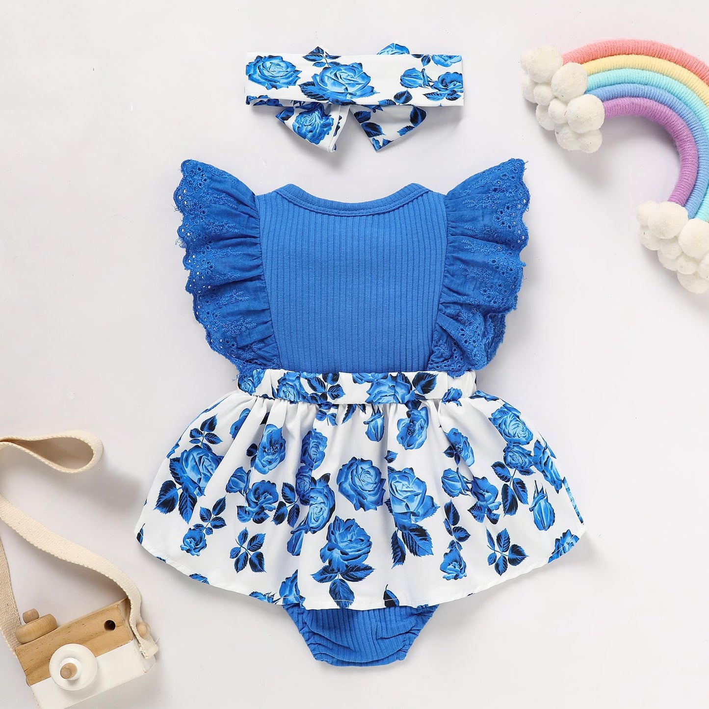 Sinhoon Baby Girl Clothes Newborn Ruffled Sleeveless Romper Floral Dreesy Bodysuit Heaedband 3pcs Baby Girl Summer Clothes