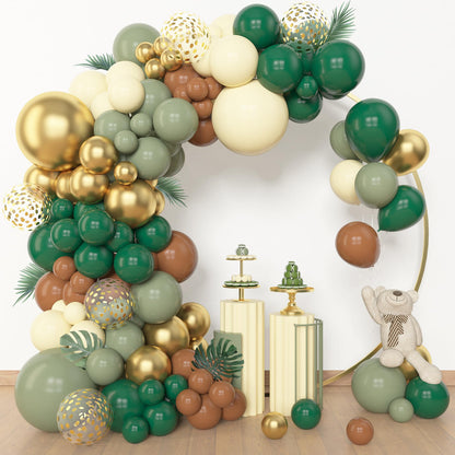 Amandir 153pcs Sage Green Balloon Garland Arch Kit, Different Sizes 18 12 10 5 inch Green Blush Gold Latex Metallic Confetti Gold Balloons for Birthday Baby Shower Wedding Safari Forest Decorations