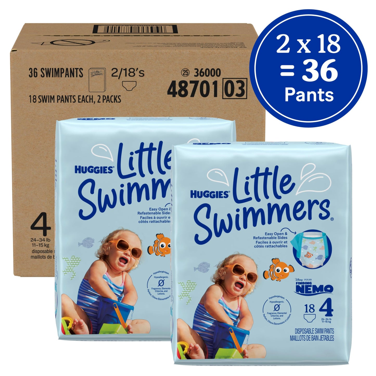 Huggies Little Swimmers Disposable Swimming Diapers, Size 4 (24-34 lbs), 18 Ct