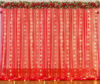 White Tulle Backdrop Curtain with Lights String for Parites 10×8ft Sheer Backdrop Curtains White Curtain Backdrop for Wedding Baby Shower Birthday Party Photo Shoot Decorations(2 Panels 10ft×8ft)